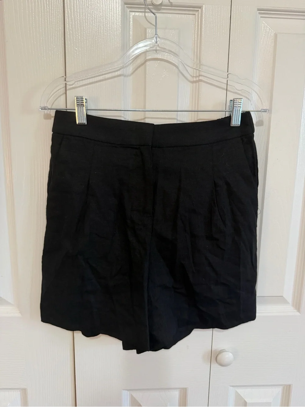 J.Crew Elastic Back Linen Blend Pleated Short Black Size 4 NWT